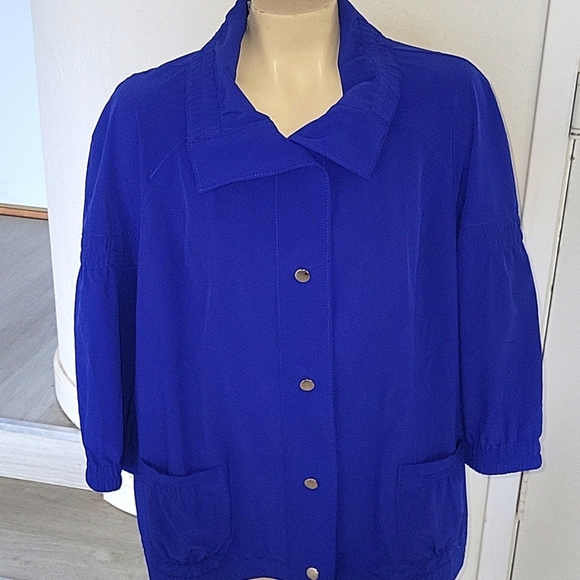 Chico's Button Front Jacket Collared 3/4 Sleeve Pockets Blue 3XL contemporary - Picture 2 of 7